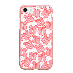 Чехол iPhone 7/8 матовый Узор с розовыми бантами в горошек, цвет: 3D-светло-розовый