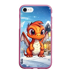 Чехол iPhone 7/8 матовый Милый дракон оранжевого цвета, цвет: 3D-малиновый