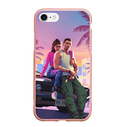 Чехол iPhone 7/8 матовый Jason & Lucia - GTA 6 official art, цвет: 3D-светло-розовый