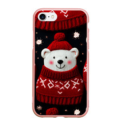Чехол iPhone 7/8 матовый Новогодние медведи, цвет: 3D-светло-розовый