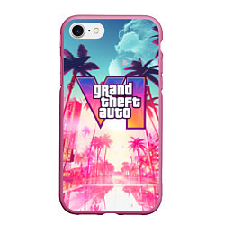 Чехол iPhone 7/8 матовый Gta 6 logo vice city style, цвет: 3D-малиновый