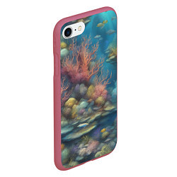 Чехол iPhone 7/8 матовый Рыбы под водой, цвет: 3D-малиновый — фото 2