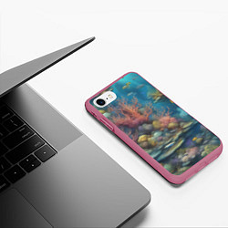 Чехол iPhone 7/8 матовый Рыбы под водой, цвет: 3D-малиновый — фото 2