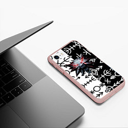 Чехол iPhone 7/8 матовый The Witcher символы славянские, цвет: 3D-светло-розовый — фото 2