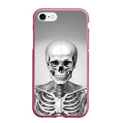 Чехол iPhone 7/8 матовый Скелет черно белый, цвет: 3D-малиновый