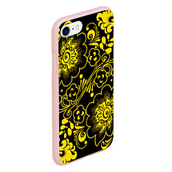 Чехол iPhone 7/8 матовый Хохломская роспись золотые цветы на чёроном фоне, цвет: 3D-светло-розовый — фото 2