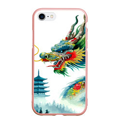 Чехол iPhone 7/8 матовый Japanese watercolor dragon - art, цвет: 3D-светло-розовый