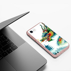 Чехол iPhone 7/8 матовый Japanese watercolor dragon - art, цвет: 3D-светло-розовый — фото 2