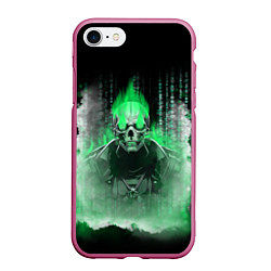 Чехол iPhone 7/8 матовый Зелёный скелет в дыму, цвет: 3D-малиновый