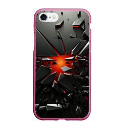 Чехол iPhone 7/8 матовый Взрыв и черные камни, цвет: 3D-малиновый