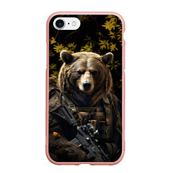 Чехол iPhone 7/8 матовый Медведь солдат в ночном лесу, цвет: 3D-светло-розовый