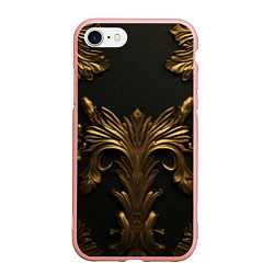 Чехол iPhone 7/8 матовый Темные золотые узоры, цвет: 3D-светло-розовый