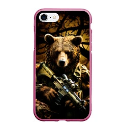 Чехол iPhone 7/8 матовый Медведь солдат в дремучем лесу, цвет: 3D-малиновый