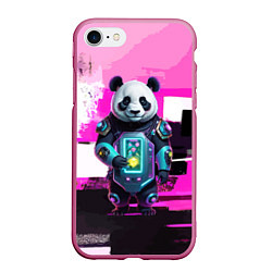 Чехол iPhone 7/8 матовый Funny panda - cyberpunk, цвет: 3D-малиновый