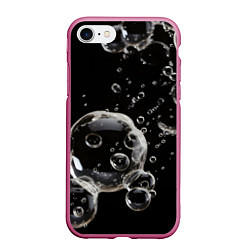 Чехол iPhone 7/8 матовый Пузыри на черном, цвет: 3D-малиновый