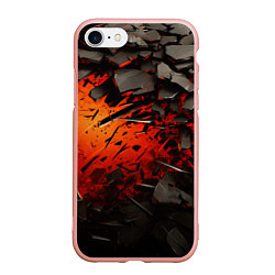 Чехол iPhone 7/8 матовый Черные камни на красном взрыв, цвет: 3D-светло-розовый