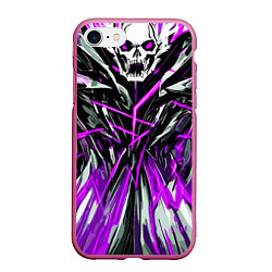 Чехол iPhone 7/8 матовый Череп и фиолетовые полосы, цвет: 3D-малиновый