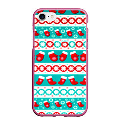Чехол iPhone 7/8 матовый Рождество паттерн, цвет: 3D-малиновый