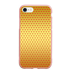 Чехол iPhone 7/8 матовый Красные сердечки на золотом фоне