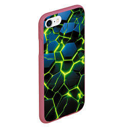 Чехол iPhone 7/8 матовый Разлом зеленых неоновых плит, цвет: 3D-малиновый — фото 2