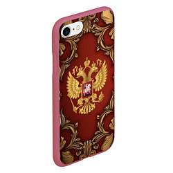 Чехол iPhone 7/8 матовый Золотой герб России на красном фоне лепнина, цвет: 3D-малиновый — фото 2