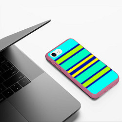 Чехол iPhone 7/8 матовый Неоновая бирюза в полоску, цвет: 3D-малиновый — фото 2