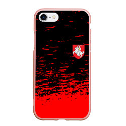 Чехол iPhone 7/8 матовый Герб Белоруссии краски красные, цвет: 3D-светло-розовый