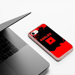 Чехол iPhone 7/8 матовый Roblox краски красные, цвет: 3D-светло-розовый — фото 2