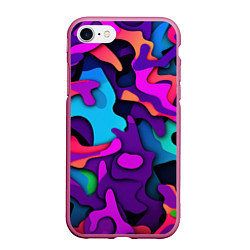 Чехол iPhone 7/8 матовый Яркий неоновый камуфляж, цвет: 3D-малиновый