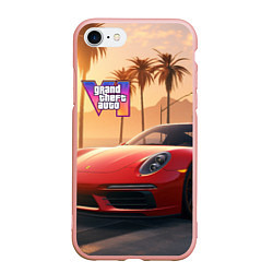Чехол iPhone 7/8 матовый GTA 6 logo auto style, цвет: 3D-светло-розовый