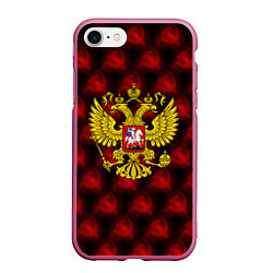 Чехол iPhone 7/8 матовый Герб России паттерн ссср, цвет: 3D-малиновый
