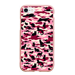 Чехол iPhone 7/8 матовый Камуфляжные розовые котики, цвет: 3D-светло-розовый