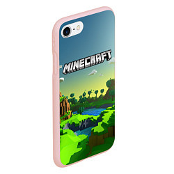 Чехол iPhone 7/8 матовый Minecraft logo зеленый летний мир, цвет: 3D-светло-розовый — фото 2