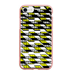 Чехол iPhone 7/8 матовый Жёлтые треугольники и квадраты на белом фоне, цвет: 3D-светло-розовый