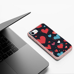 Чехол iPhone 7/8 матовый Сердечный паттерн, цвет: 3D-светло-розовый — фото 2