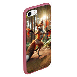 Чехол iPhone 7/8 матовый Лиса Шаманка танцует зажигательный танец в лесу, цвет: 3D-малиновый — фото 2