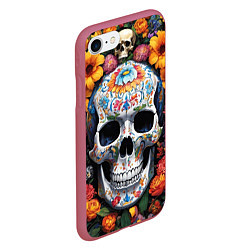 Чехол iPhone 7/8 матовый Bright colors and a skull, цвет: 3D-малиновый — фото 2