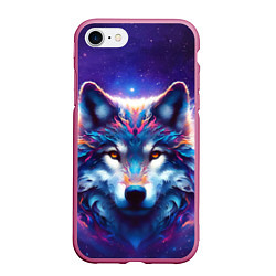 Чехол iPhone 7/8 матовый Волк и звезды, цвет: 3D-малиновый