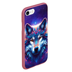 Чехол iPhone 7/8 матовый Волк и звезды, цвет: 3D-малиновый — фото 2