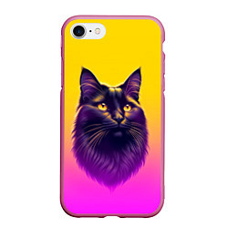Чехол iPhone 7/8 матовый Кот чёрный с золотыми глазами, цвет: 3D-малиновый