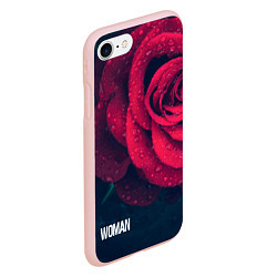 Чехол iPhone 7/8 матовый Красная роза на чёрном - woman, цвет: 3D-светло-розовый — фото 2