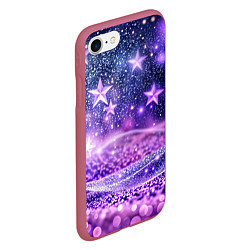 Чехол iPhone 7/8 матовый Абстрактные звезды в фиолетовых искрах, цвет: 3D-малиновый — фото 2