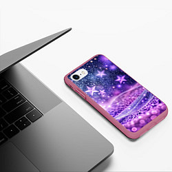 Чехол iPhone 7/8 матовый Абстрактные звезды в фиолетовых искрах, цвет: 3D-малиновый — фото 2