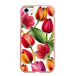 Чехол iPhone 7/8 матовый Паттерн с тюльпанами, цвет: 3D-светло-розовый
