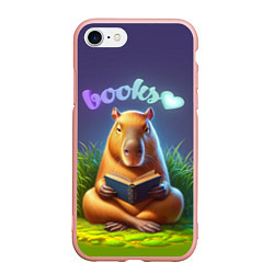Чехол iPhone 7/8 матовый Капибара любит книги, цвет: 3D-светло-розовый