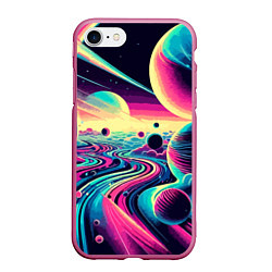 Чехол iPhone 7/8 матовый Неоновый космос - нейросеть, цвет: 3D-малиновый