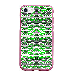 Чехол iPhone 7/8 матовый Техно броня зелёно-белая, цвет: 3D-малиновый