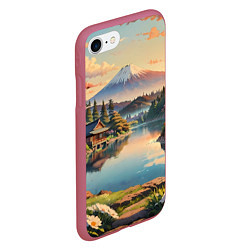 Чехол iPhone 7/8 матовый Спокойный рассвет над японским горизонтом, цвет: 3D-малиновый — фото 2