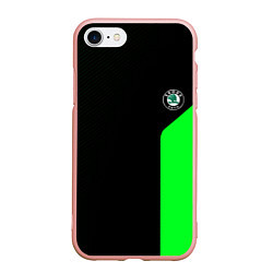 Чехол iPhone 7/8 матовый Skoda pattern sport green, цвет: 3D-светло-розовый