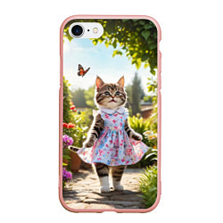 Чехол iPhone 7/8 матовый Кошка в летнем платье в саду, цвет: 3D-светло-розовый